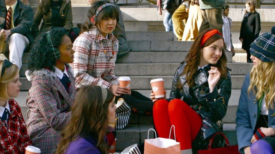 Blair Waldorf (played by Leighton Meester) with her iconic headband and her minions on the steps of the Met Museum in New York City. Photo: CW Network