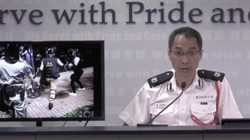 Regional Commander of New Territories North Kwok Yam-yung addresses reporters at today’s press briefing. Screengrab via Facebook video.