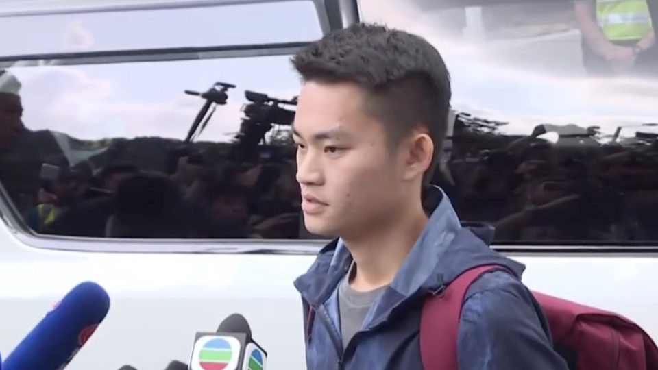 Chan Tong-kai, the murder suspect whose case triggered the extradition bill crisis, speaks to reporters after being released from prison. Screengrab via Facebook/Now TV News.