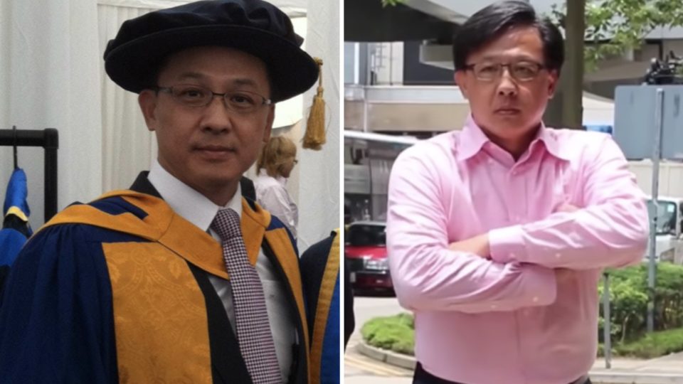 Junius Ho thinking about better times after his alma mater revoked his honorary doctorate of laws. Photos and screengrabs via Facebook/Junius Ho and YouTube.