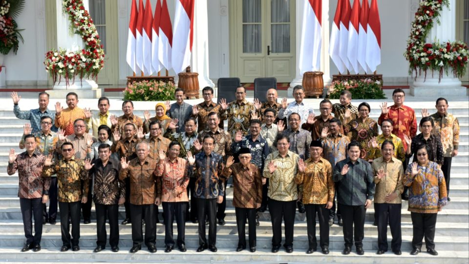 President Jokowi and his ministers for the 2019-2024 period. Photo: Indonesia Cabinet Secretariat