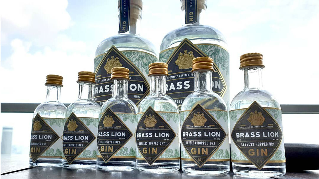 The 500ml and 50ml bottles of the Level33 Hopped Dry Gin by Brass Lion. Image: Level33/Facebook