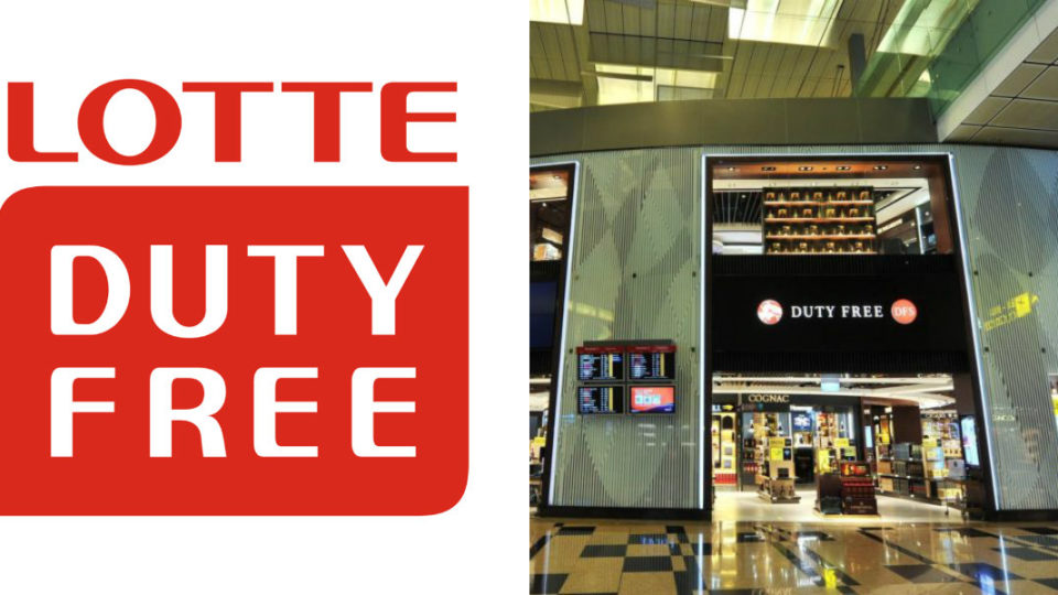 At left, logo of Lotte Duty Free. At right, view of DFS’s liquor and tobacco duplex. (Photos: Lotte Duty Free/Facebook, DFS Singapore/Facebook)