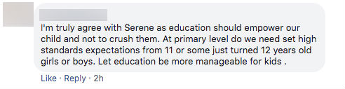 Facebook comment on Serene Eng-Yeo's post addressing Education Minister Ong Ye Kung.