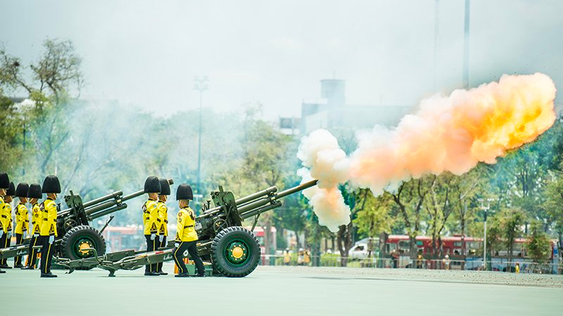 A cannon salute during the May coronation ceremony. Photo: ThaiGov