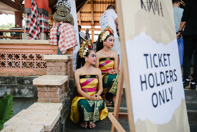 Balinese dancers await time for their performance at the 2019 Ubud Writers & Readers Festival. Photo: UWRF