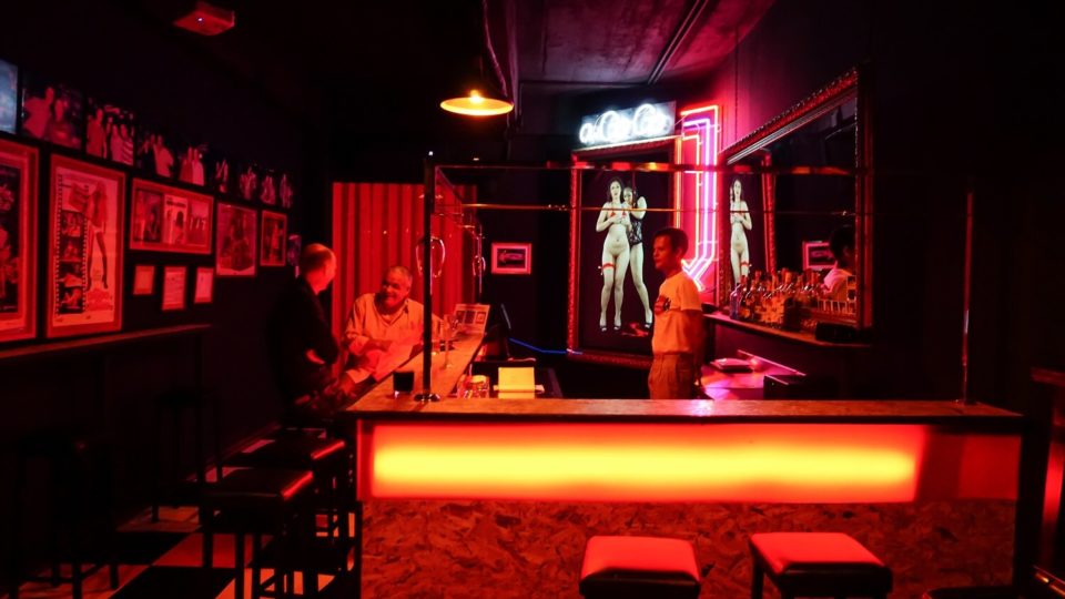 Go-go dancers are 3D-projected inside a recreation of the former Grand Prix Bar at the Patpong Museum. Photo: Chayanit Itthipongmaetee / Coconuts Bangkok