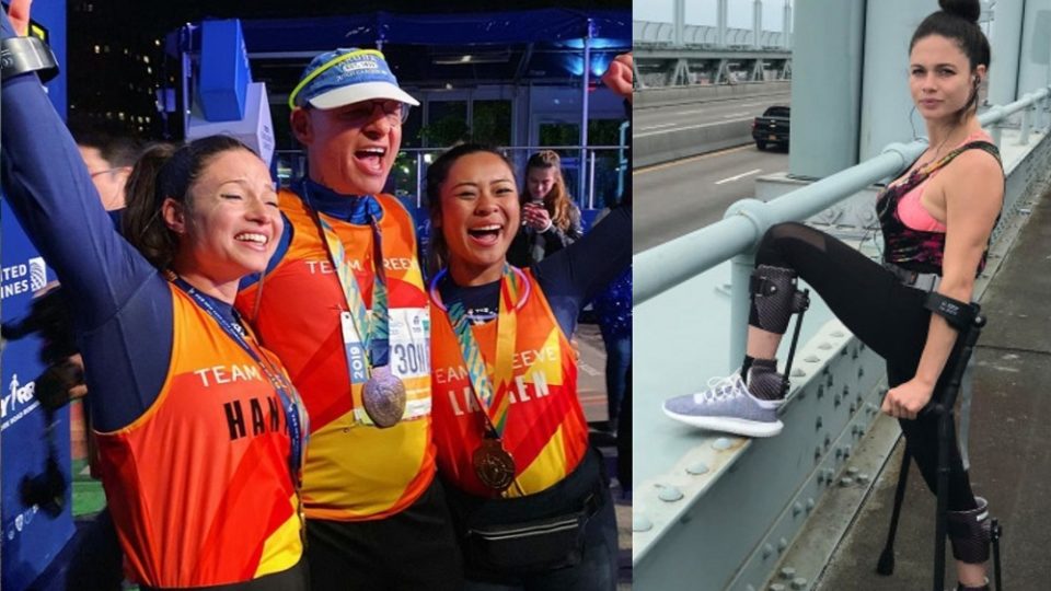 Hannah Gavios, left, with her father Aaron Gavios and friend Lauren Tran at New York City marathon on Sunday. Images: Hannah Gavios / IG
