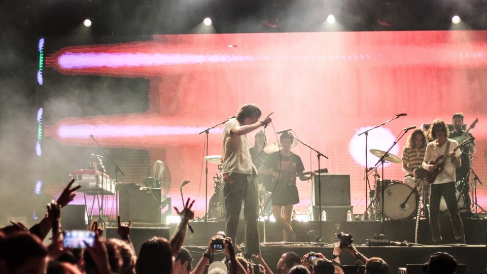 Ambrose Kenny-Smith and friends of Aussie psychedelic rock band King Gizzard & the Lizard Wizard perform Saturday at the 2019 Maho Rasop Music Festival in Bangkok. Photo: Chayanit Itthipongmaetee / Coconuts Bangkok
