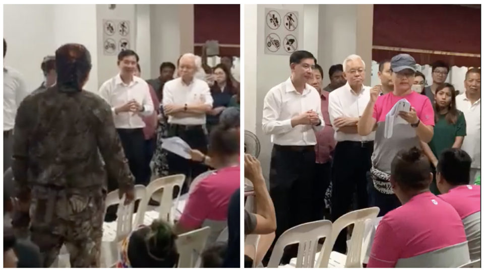 Food delivery riders at a Meet-the-People session in Jurong with MP Ang Wei Neng. Photo: Siao Kai/Facebook