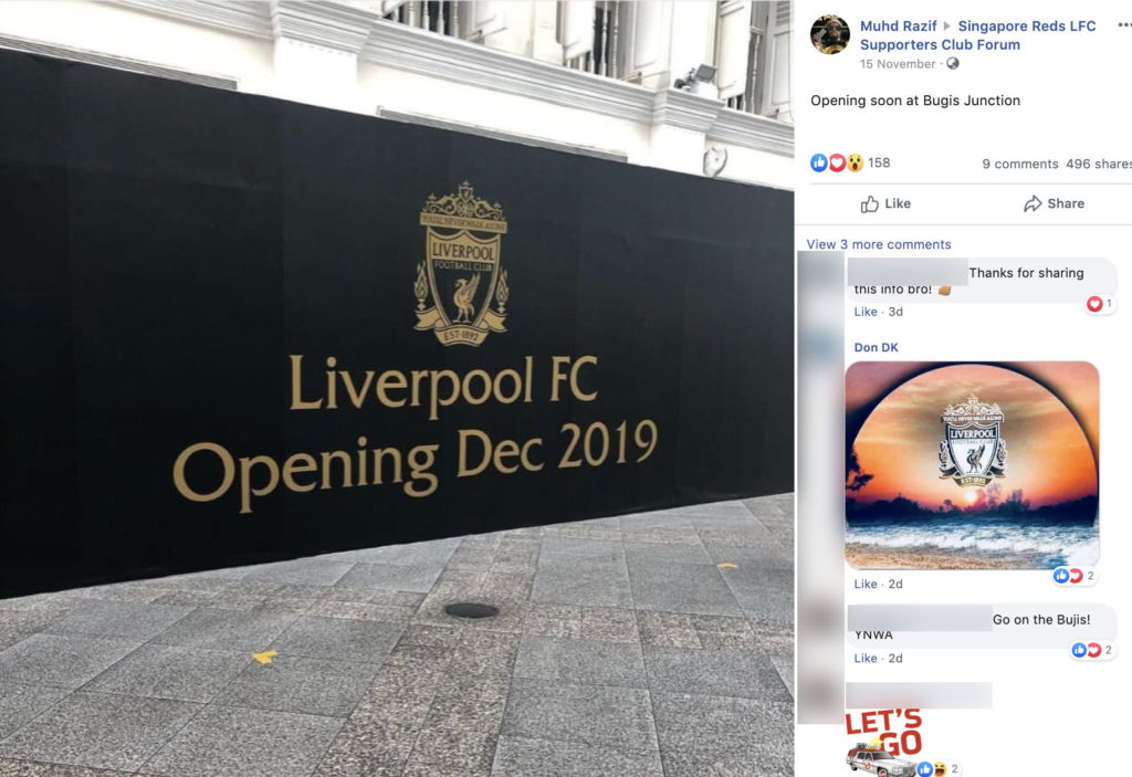 Hoarding of the Liverpook FC official retail store at Bugis Junction. Photo: Muhd Razif/Facebook