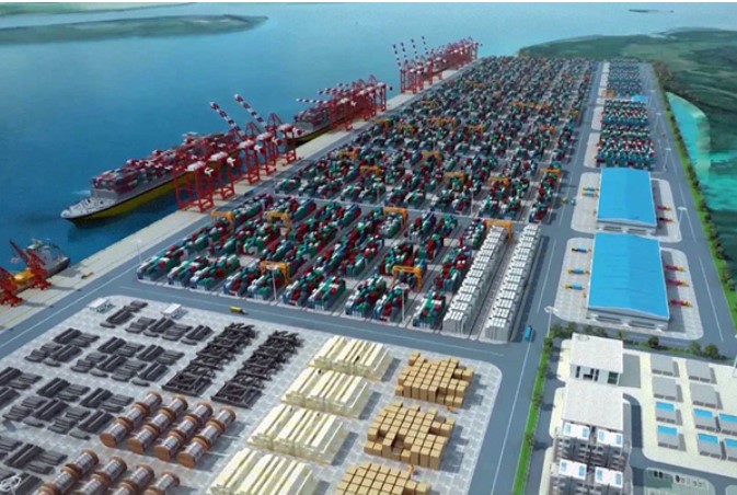 A rendering of the proposed deep-sea port. Image: Myanmar Gov’t