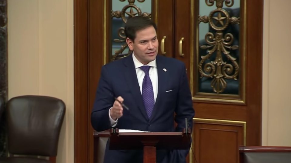 U.S. Senator Marco Rubio, one of the sponsors of the Hong Kong Human Rights and Democracy Act, speaks at a session during which the bill was passed on Nov. 19, 2019. Screengrab via YouTube.