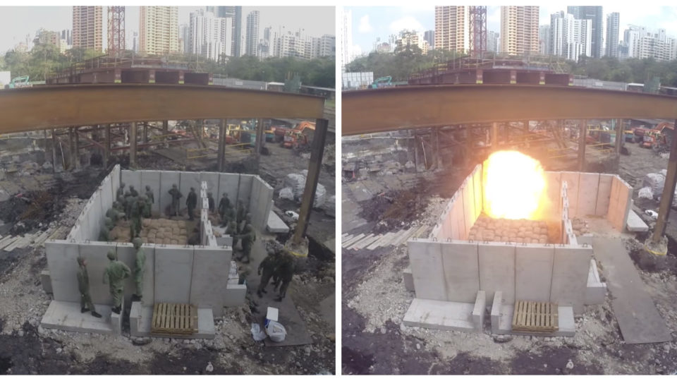 Before/After: The bomb squad detonates WWII bomb at Jiak Kim Street. Photos: The Singapore Army/Facebook