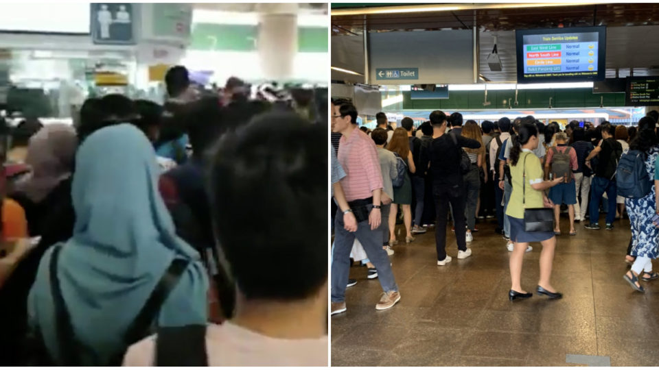 Commuters wait to tap their EZ-Link cards Tuesday morning at Yishun MRT. Photos: All Singapore/Twitter, Richard Jang/Twitter