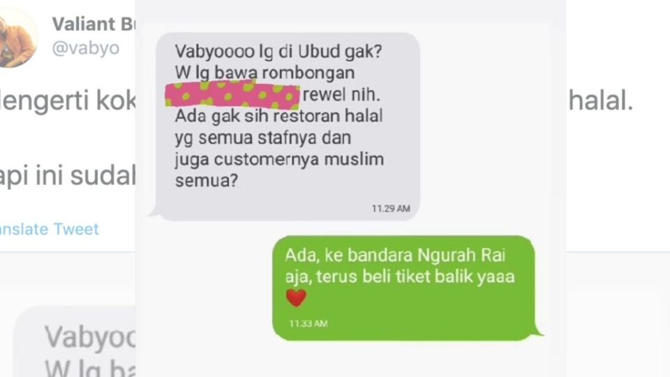 A screenshot of the message exchange from Twitter user @vabyo. 