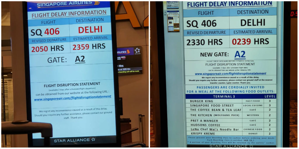 Singapore Airlines flight delay notices. Photos: Deep Roy/Facebook