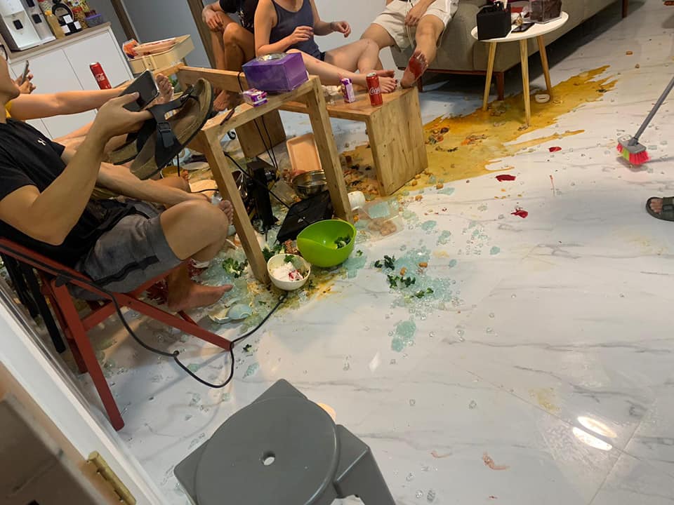 Aftermath of glass breakage. Photo: Stephanie Chu/Facebook