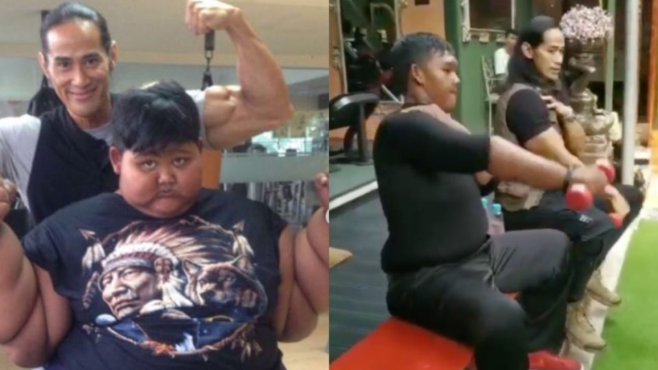 Aria Permana has been trained by Indonesian bodybuilder Ade Rai since 2016, having started his regimen weighing 193 kilograms and now weighing 83 kilograms. Photos: Instagram/@ade_rai