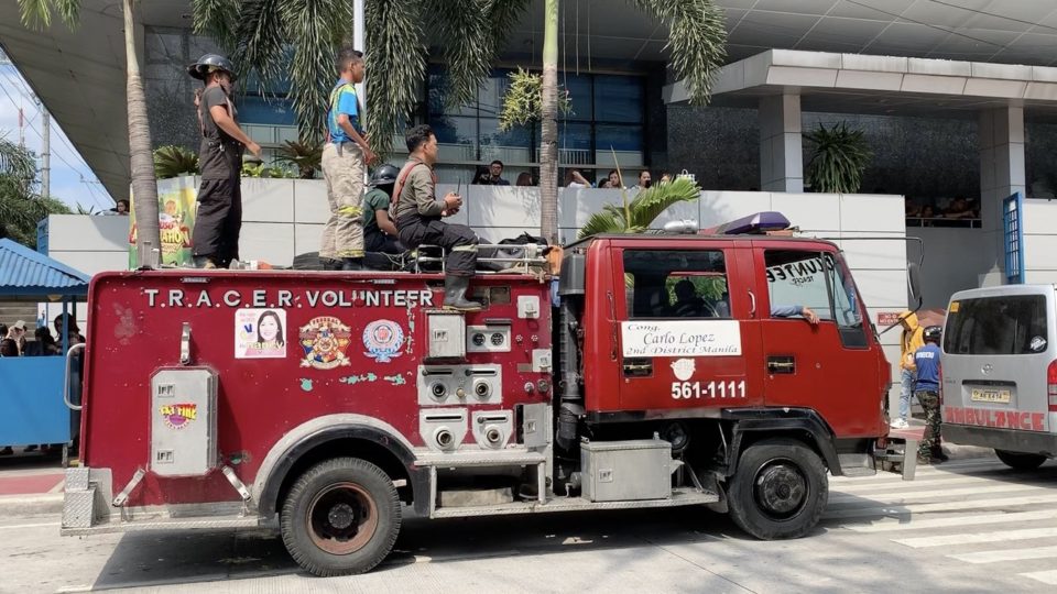 A firetruck outside GMA Network. <i>Photo: Zhander Cayabyab/ABS-CBN News</i>