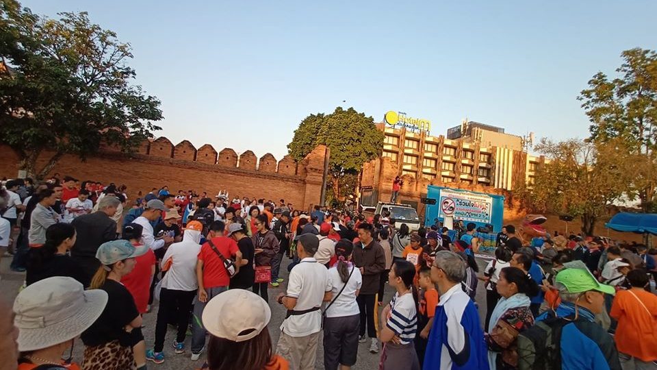 Runners gather Jan. 12 at Chiang Mai’s Tha Phae Gate for a local Run Against Dictatorship event. Photo: Psychee Logos / Courtesy