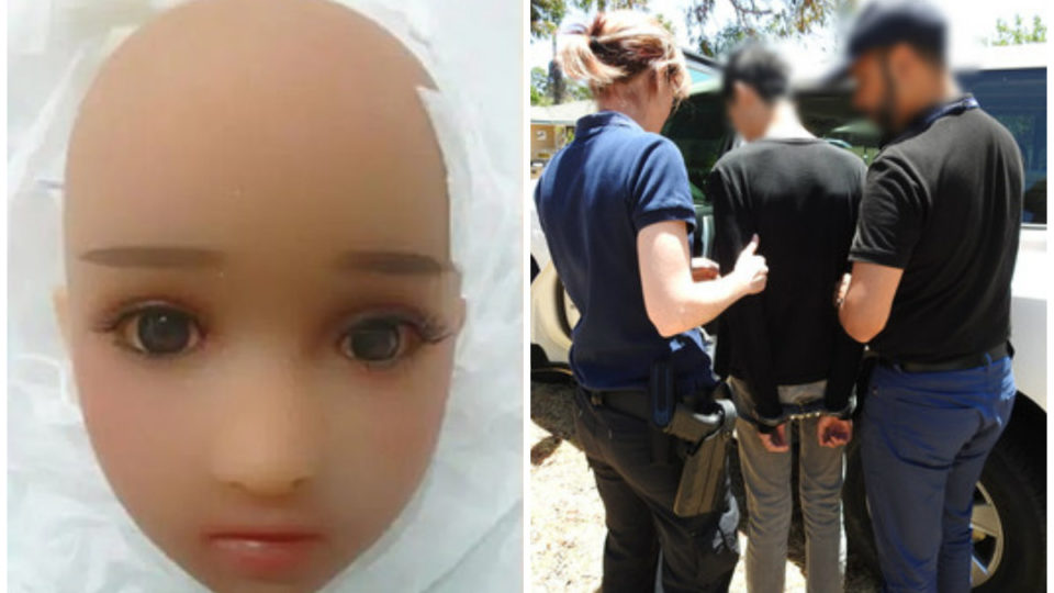 Part of a sex doll seized by Australian authorities, at left. The unidentified Singaporean student arrested Thursday in Perth, Western Australia. Photos: Australian Border Force