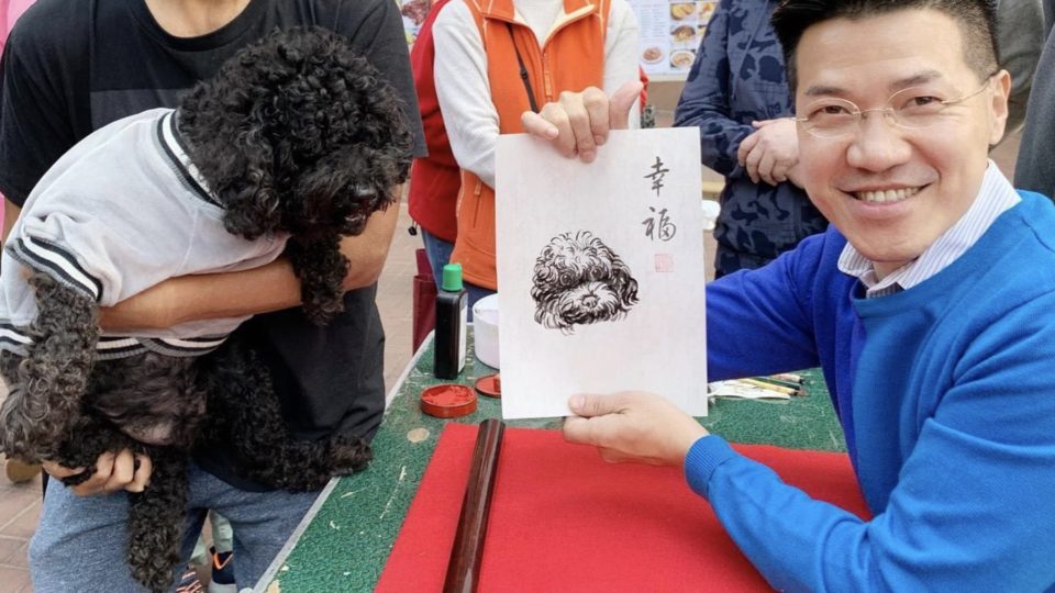 Pro-democracy lawmaker Gary Fan has been drawing ink paintings of people’s pets. Photo via Facebook/Gary Fan.