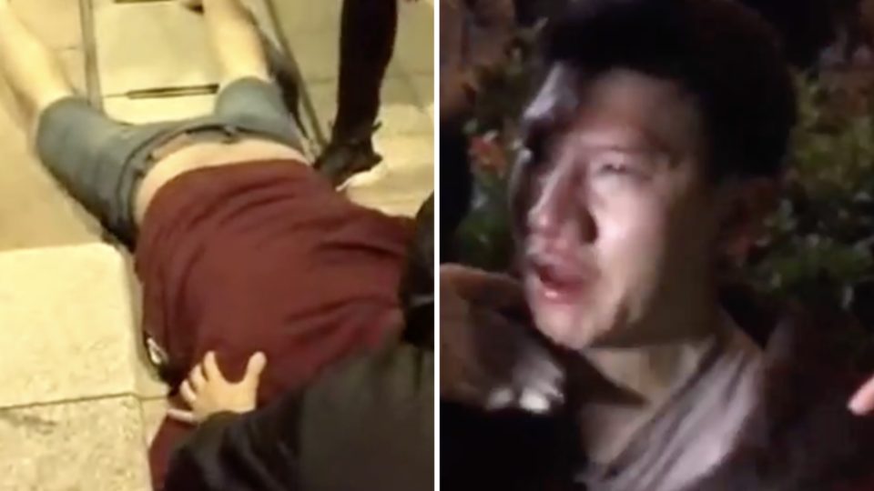 Protesters reportedly attacked a man for taking their photographs at a rally in Tin Shui Wai commemorating the six-month anniversary of the Yuen Long attack. Screengrabs via Apple Daily video and Facebook video.