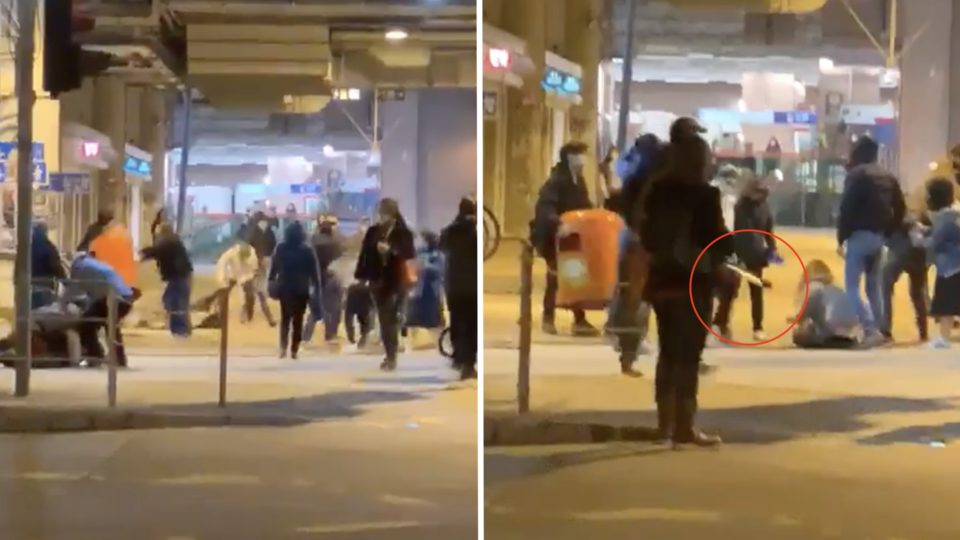 Video of the moment a group of men attack six people outside a Lennon Wall at Yuen Long MTR station. Screengrabs via Facebook video.