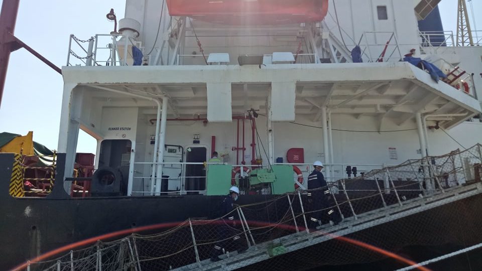 Authorities board cargo vessel MV Harmony 6 in La Union’s port <i>Photo: Philippine Coast Guard / FB </i>