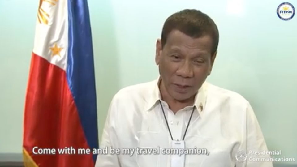 President Rodrigo Duterte wants to be your travel buddy. Photo: Screenshot from video