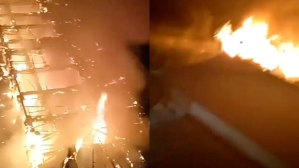 The fire took place at around 8pm on Sunday evening. Screengrabs: Denpasar Viral / Instagram 