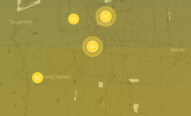 PM 2.5 concentration readings in the Greater Jakarta Area on Feb. 26. Photo: IQAir