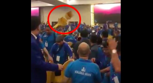 Chairs fly as members of Indonesia’s National Mandate Party clash during party congress on Feb. 11, 2020. Photo: Twitter