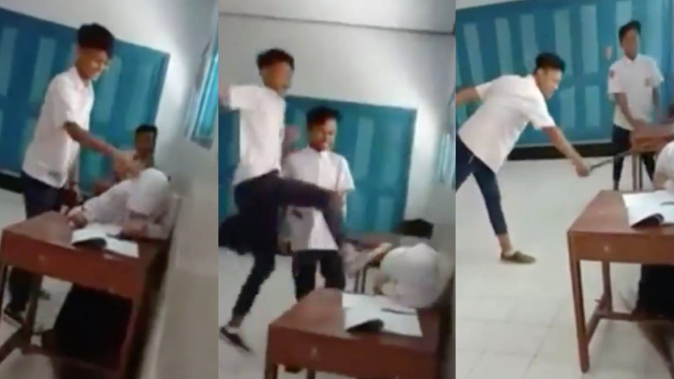 A video of three male junior high school students assaulting their helpless female classmate in Purworejo regency, Central Java has gone viral on social media. Photo: Twitter