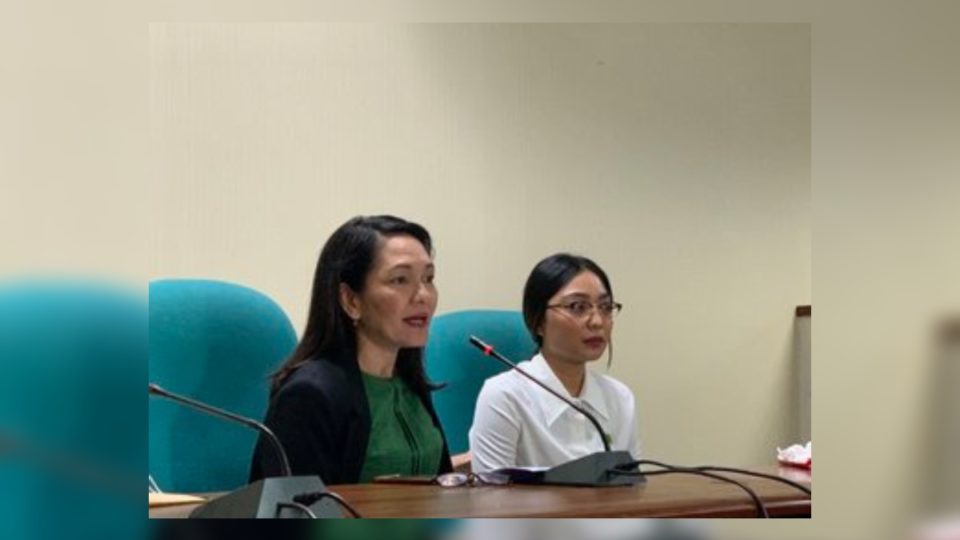 Senator Risa Hontiveros and alleged victim Lai Yu Cian. Photo: Kat Domingo/ABS-CBN News