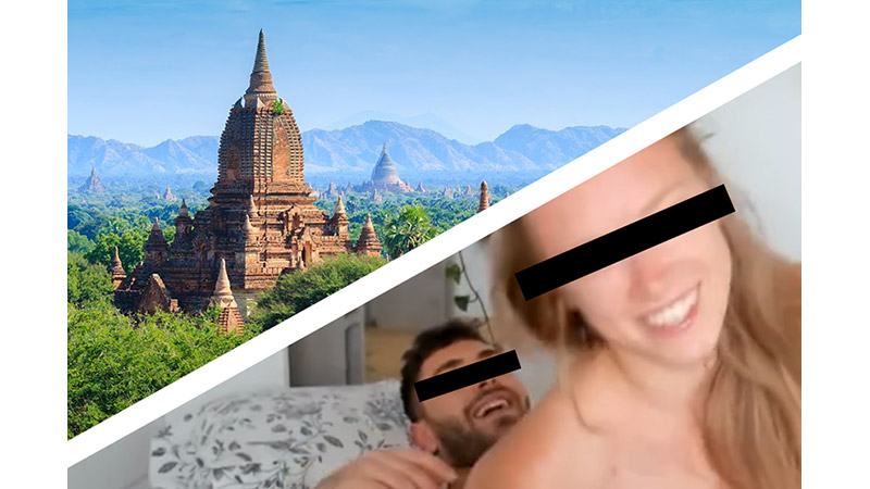 At bottom right, the couple behind the Pornhub profile that posted the sex clip filmed outside a Bagan temple. Image: YeesYeesYees / Pornhub.