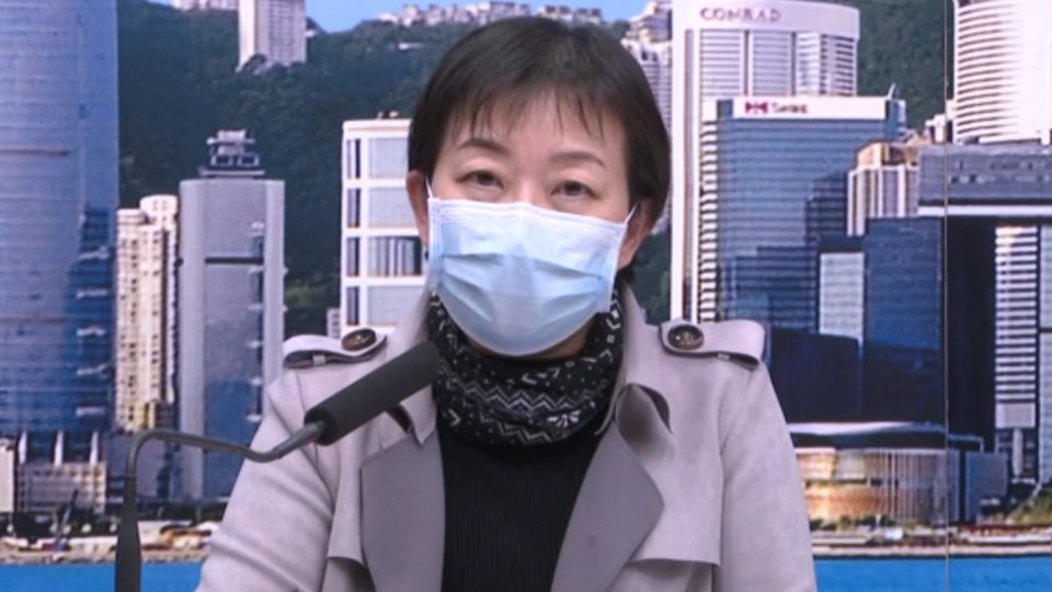 Dr. Chuang Shuk-kwan, head of the Center for Health Protection’s Communicable Disease Branch, speaks to the press about two new coronavirus cases on Thursday. Photo via GovtHK.