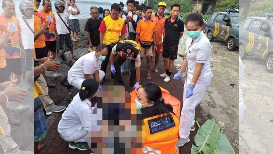 Residents of East Denpasar this morning found the body of an unidentified man at Padang Galak Beach. Photo: Instagram/@bpbd_kota_denpasar