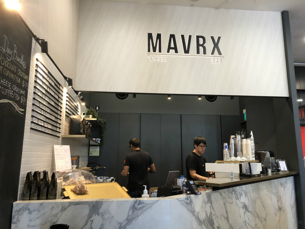 MAVRX coffee bar at Great World at office tower 2, near the mall’s entrance. Photo: Coconuts Media