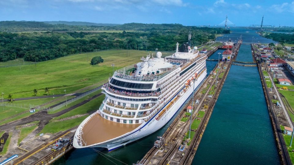 File photo of the Viking Sun cruise ship docking at the Panama Canal. Photo: Viking / Facebook 