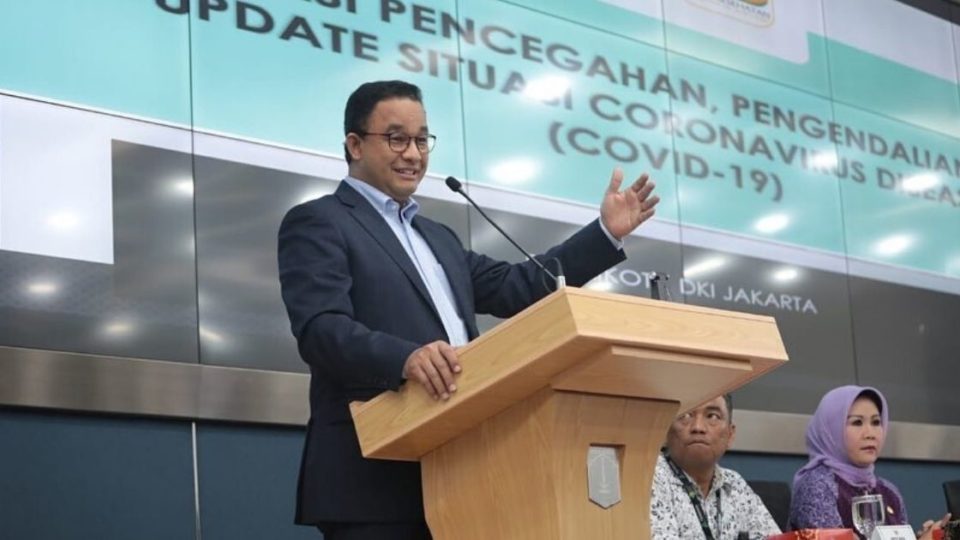 Jakarta Governor Anies Baswedan speaking to representatives of hospitals across the capital regarding the novel coronavirus (COVID-19) outbreak on March 5. Photo: Instagram/@aniesbaswedan