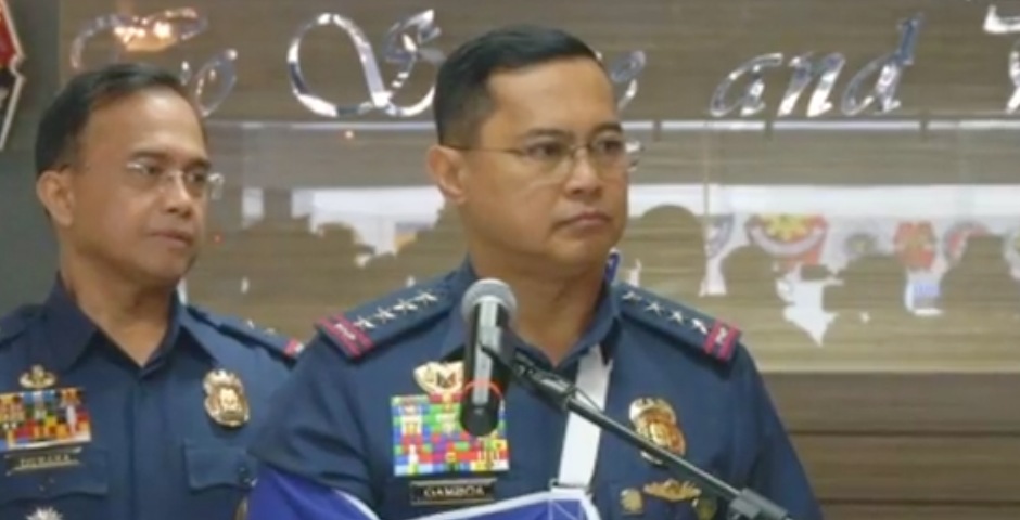 Philippine National Police Chief General Archie Gamboa (right) at today’s Camp Crame presser. Screenshot from PNP’s video 