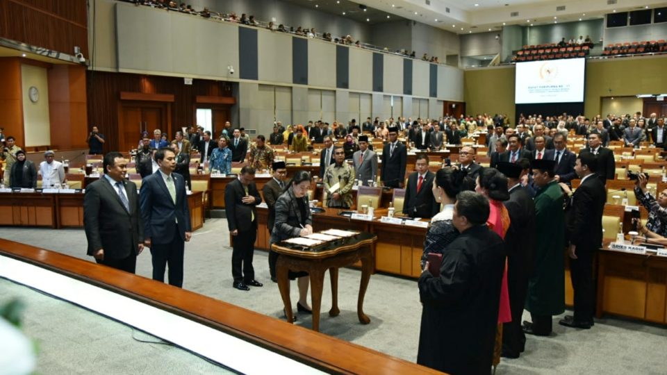 Indonesia’s members of parliament during a plenary session in February 2020. Photo: Twitter/@DPR_RI