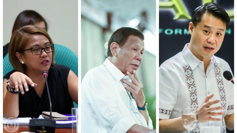Senator Nancy Binay, President Rodrigo Duterte, and Senator Sherwin Gatchalian. Photo: Binay/FB, Presidential Communications/FB, and ABS-CBN News