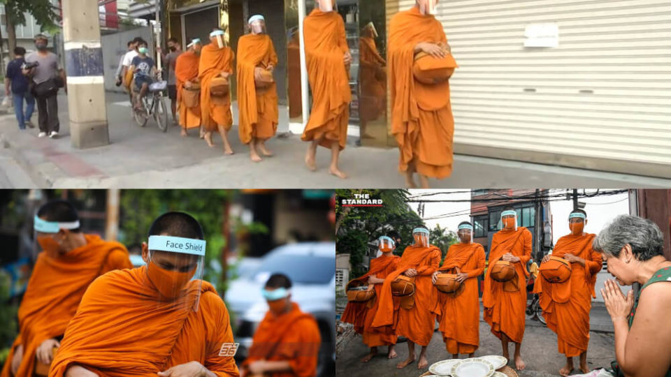 Images of monks wearing face shields circulated on several Thai news outlets such as PPTV HD, The Standard and One 31.
