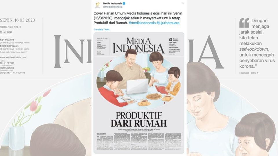 A new take of the iconic Khong Guan biscuit tin from Indonesian newspaper Media Indonesia is both hilarious and serves as a PSA for people to work from home amid the COVID-19 pandemic. Screenshot from Twitter/@mediaindonesia