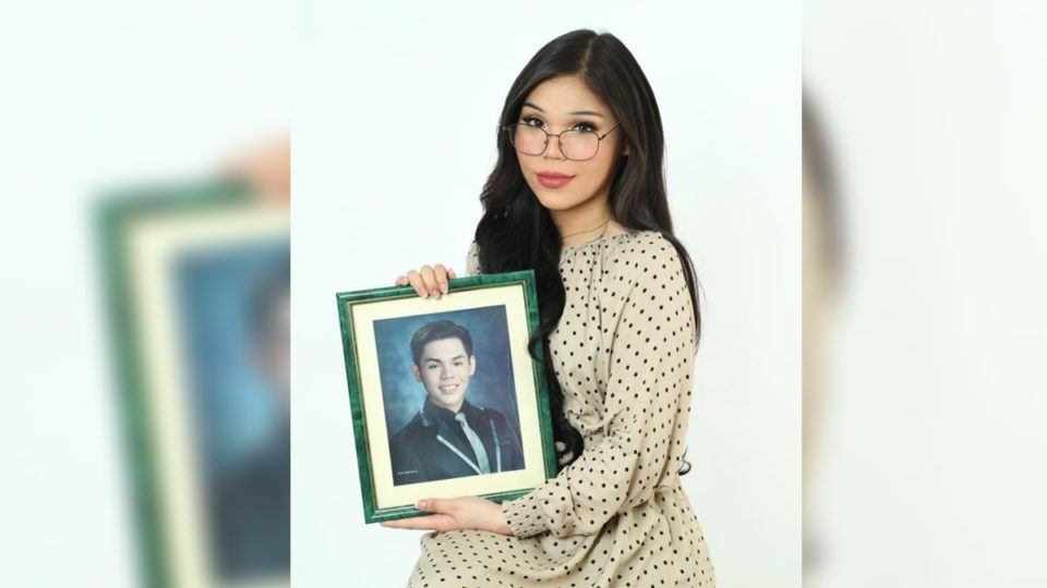 Nicholai Belgica with her pre-transition photo. Photo: Belgica/FB