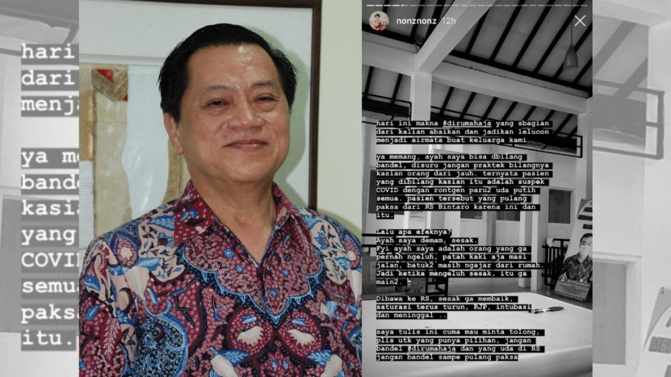 Bambang Sutrisna (L) and a screenshot of his daughter Leonita’s Instagram story. Photos: Department of Epidemiology FKM UI and Instagram/@nonznonz