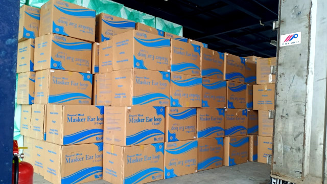 Face masks stockpiled in Tangerang recovered by the police on March 3, 2020. Photo: Jakarta Metro Police